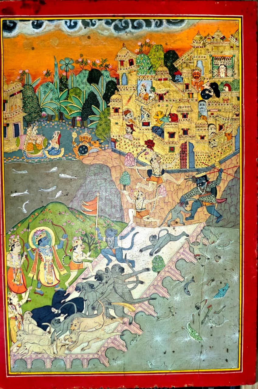 The Siege of Lanka in Miniature: A Kota Ramayana Folio and the Hadaoti Hand 1 Kota school Ramayana Lanka Kanda miniature, opaque watercolour heightened with gold